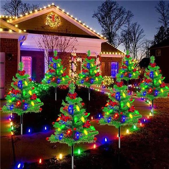 4-Packs Solar Prelit Christmas Tree with 80LED C6 Lights, 8 Modes, Waterproof - Picture 5 of 7